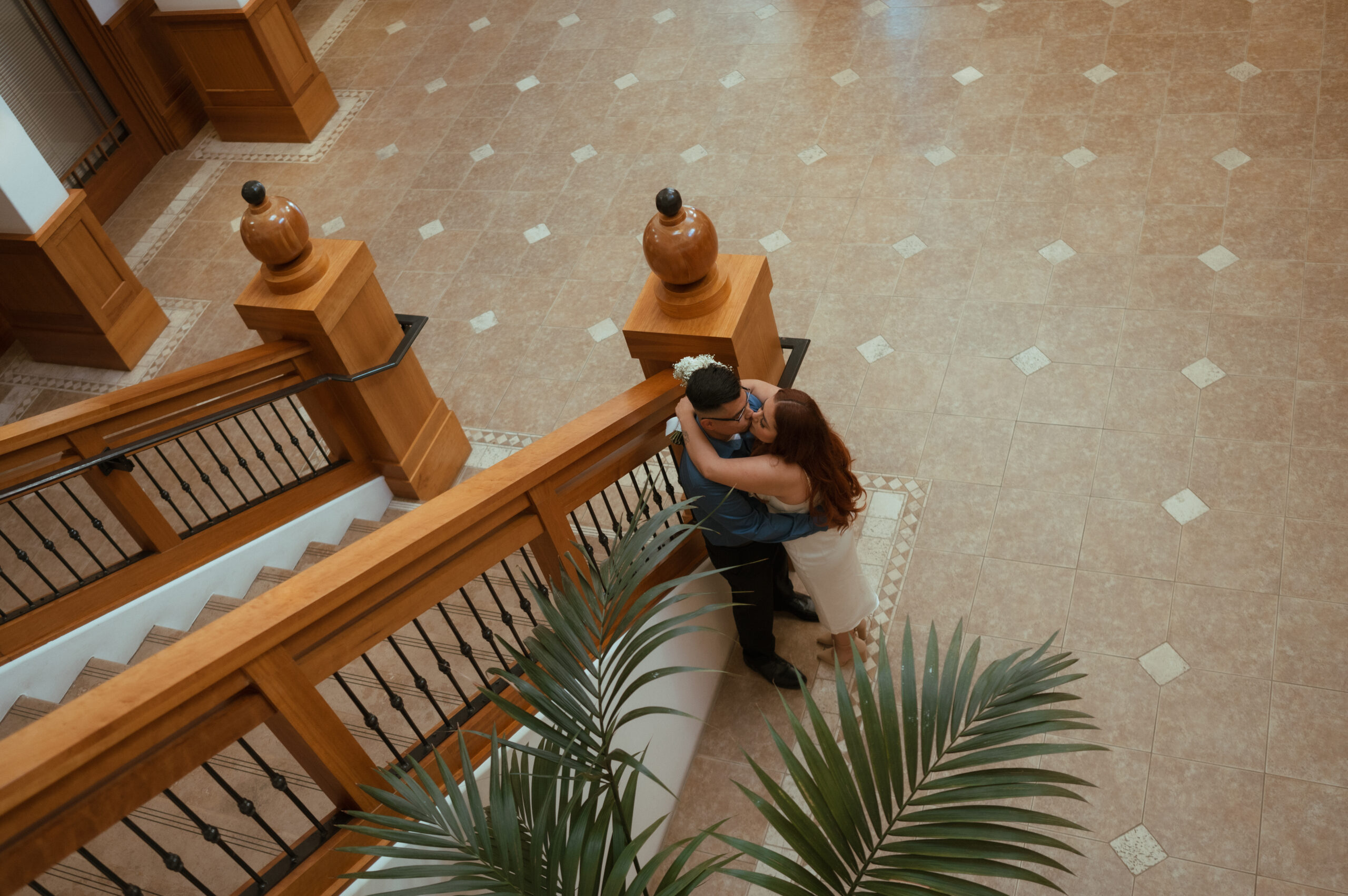 Laguna Hills Elopement first look pictures at the staircase