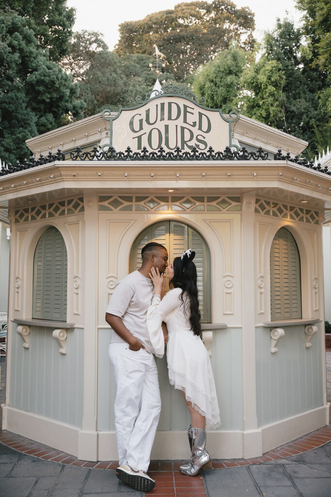 cute couple looking at each other during their romantic engagement session