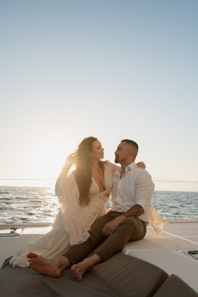 cute couple looking at each other at their romantic socal elopement 