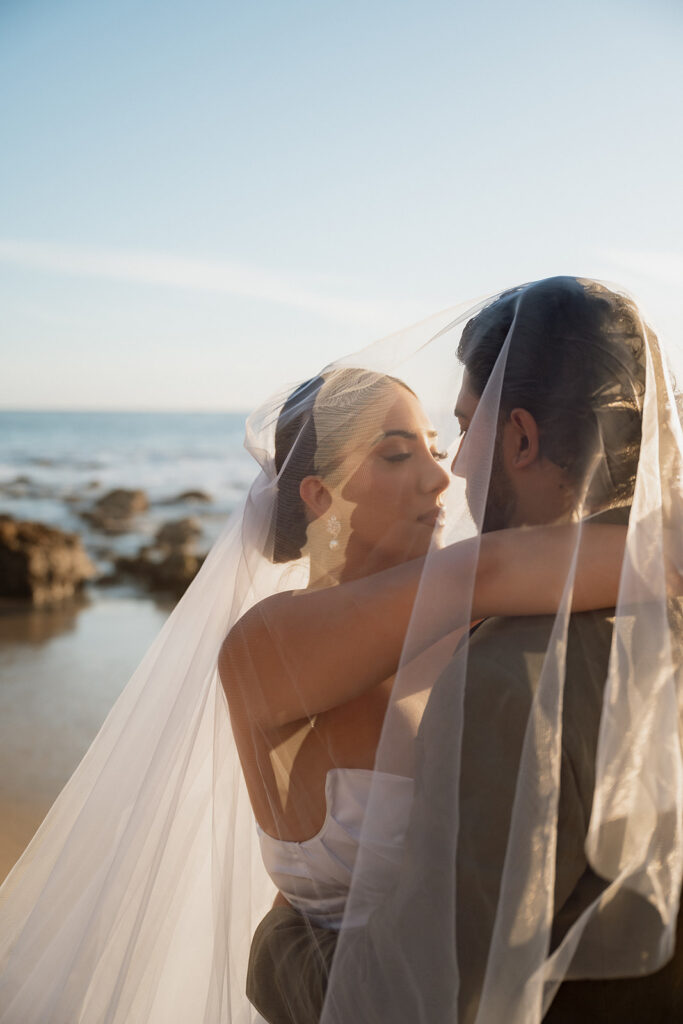 picture of the bride and groom looking at each other 