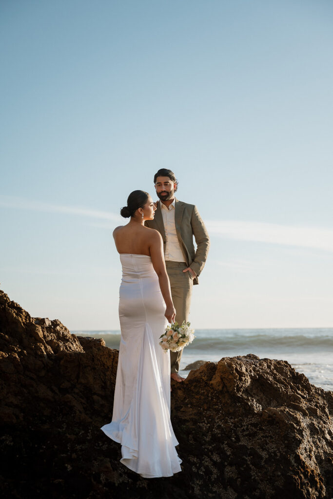 bride and groom at their photoshoot in newport beach 