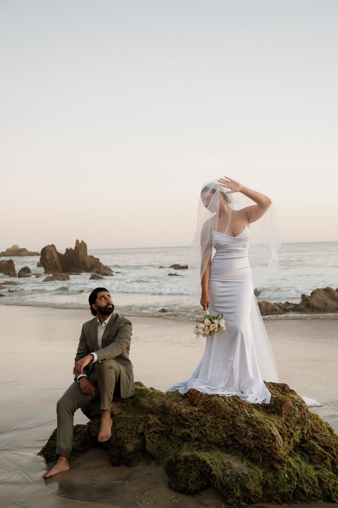 picture of the bride and groom looking at each other 