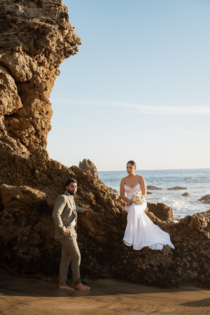 cute couple looking at each other during their photoshoot