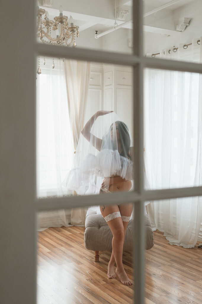 bride at her dream bridal boudoir photoshoot in Orange County
