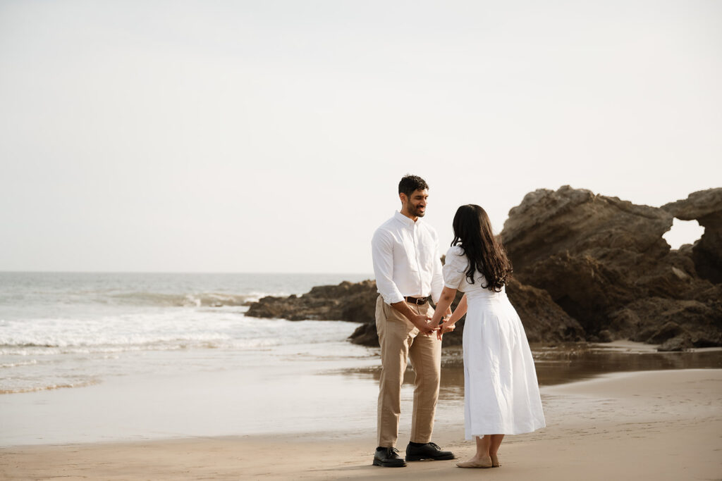 happy couple at their engagement photoshoot in OC