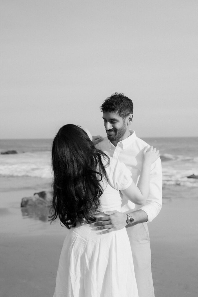b&w portrait of the newly engaged couple