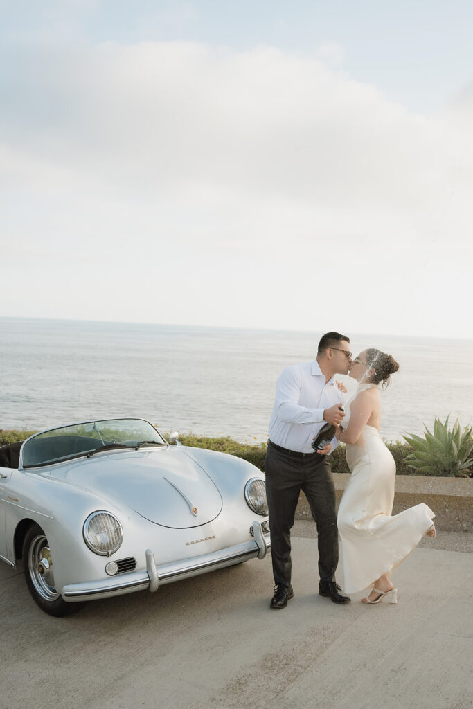newly engaged couple kissing during their photoshoot