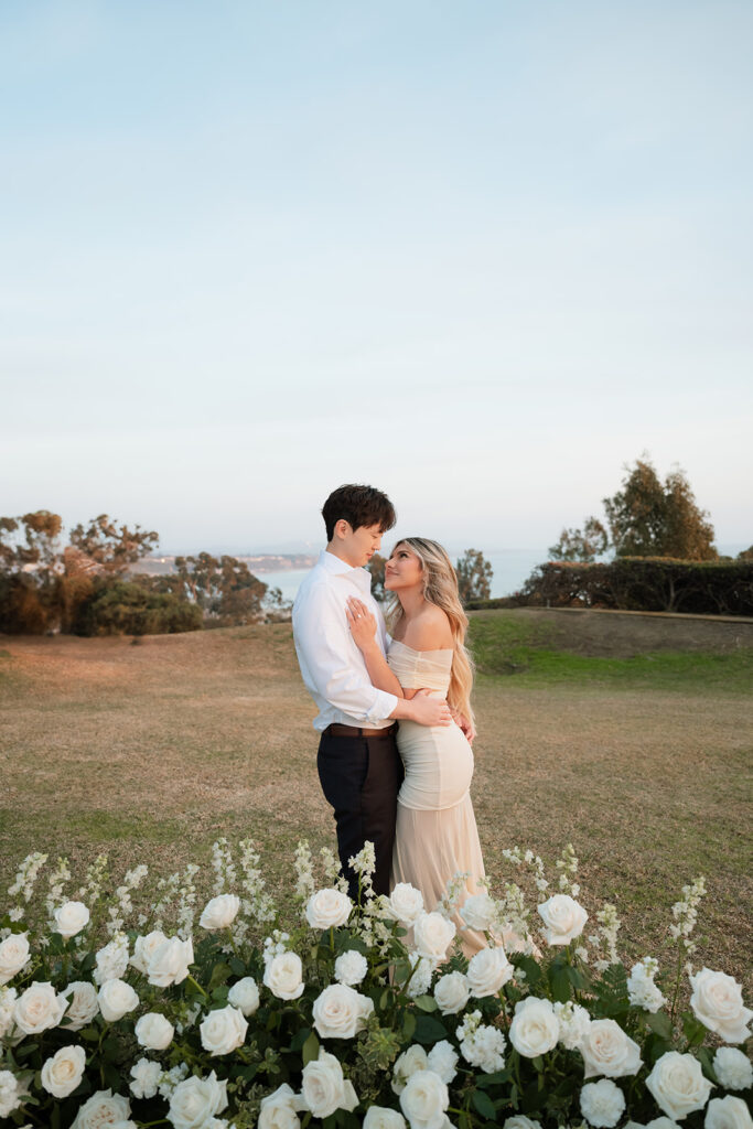 happy couple hugging during their photoshoot