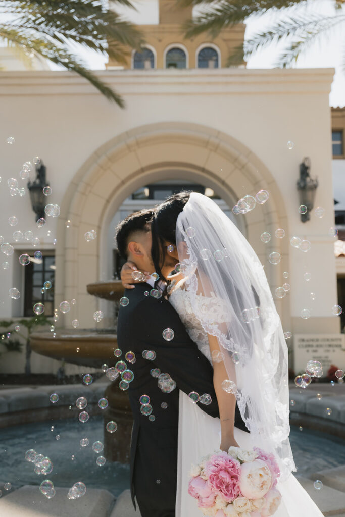 bride and groom at their bridal portraits