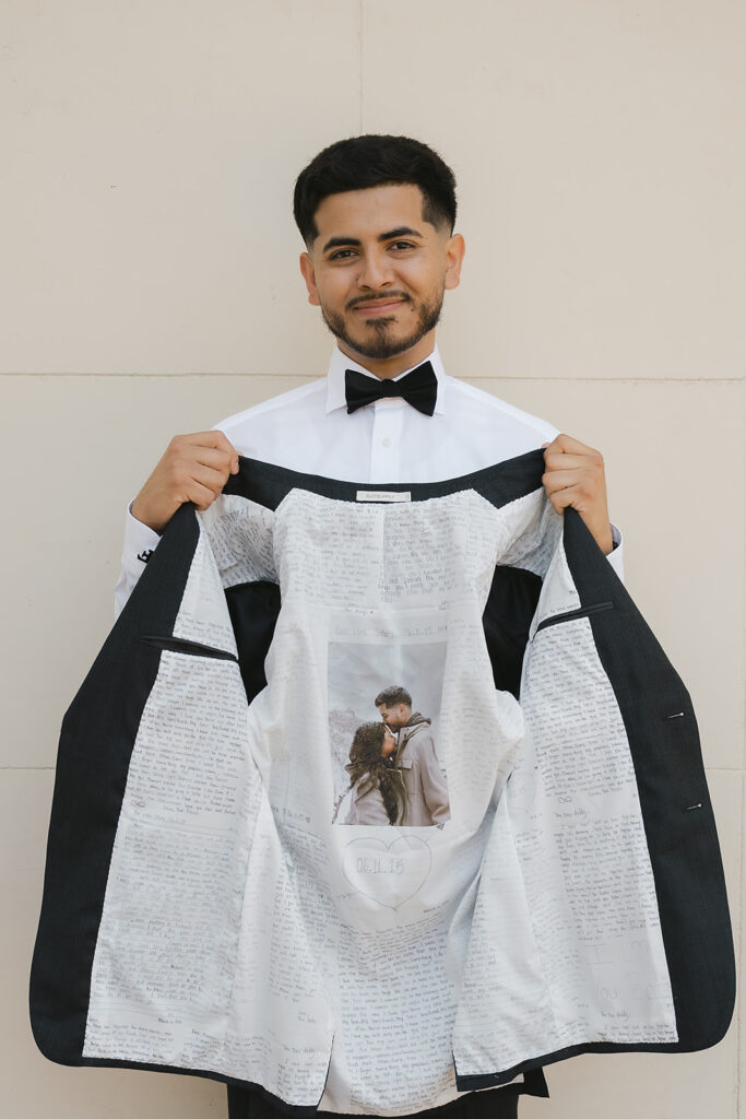groom getting ready for his first look with the bride