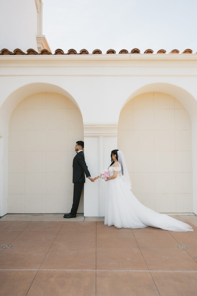 cute couple at their first look before the ceremony