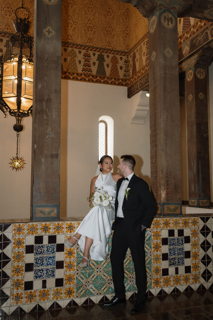 picture of the newlyweds smiling at each other